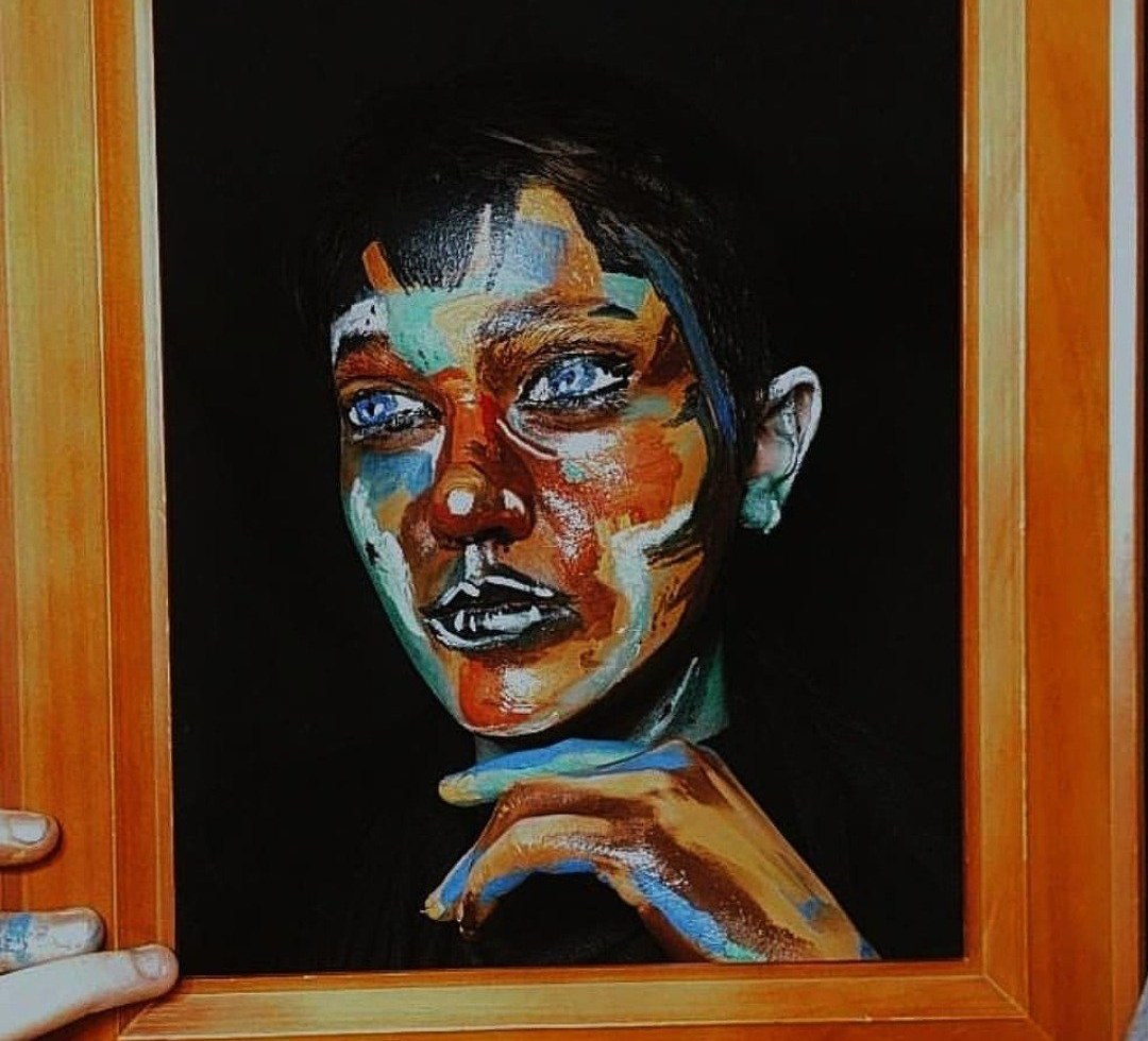 Painted portrait illusion body art